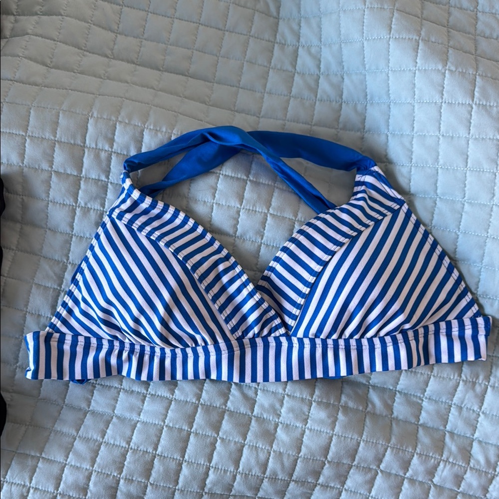 Blue and White Striped Bikini Top